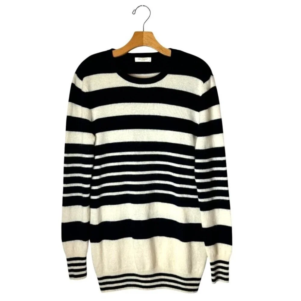 Equipment Cashmere Striped Sweater Women Small Black Ivory Knit Quiet Luxury